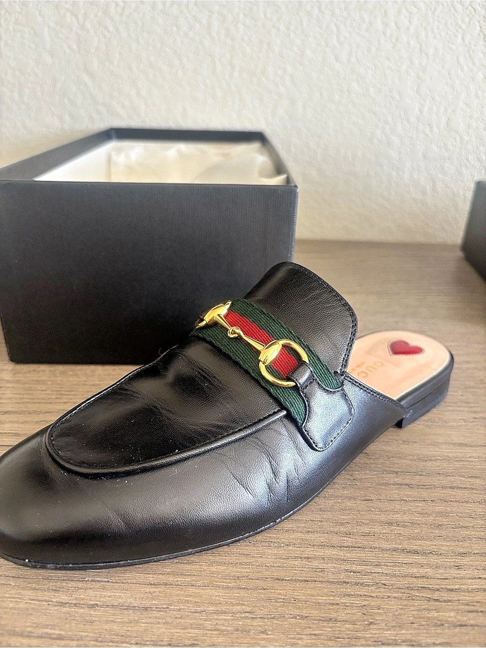 Gucci Princetown Leather Horsebit Mule Black & Green - Picture 2 of 3